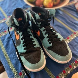 Nike High-Tops in Black, Teal, and Orange